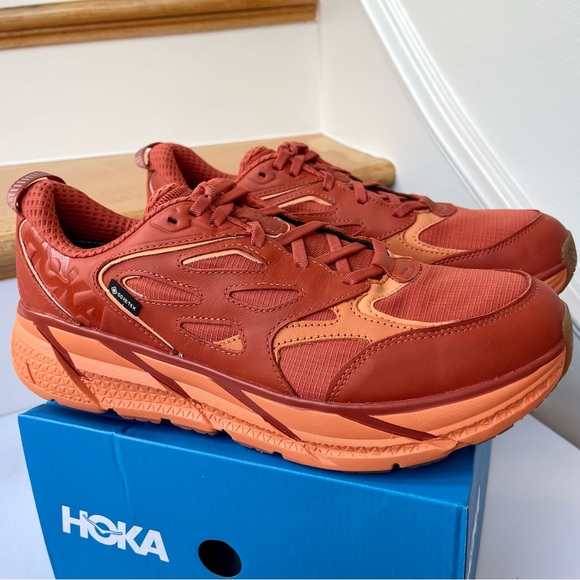 NWT Hoka Clifton Leather Gore-Tex Waterproof Unisex BOCT dark orange copper - Picture 4 of 16